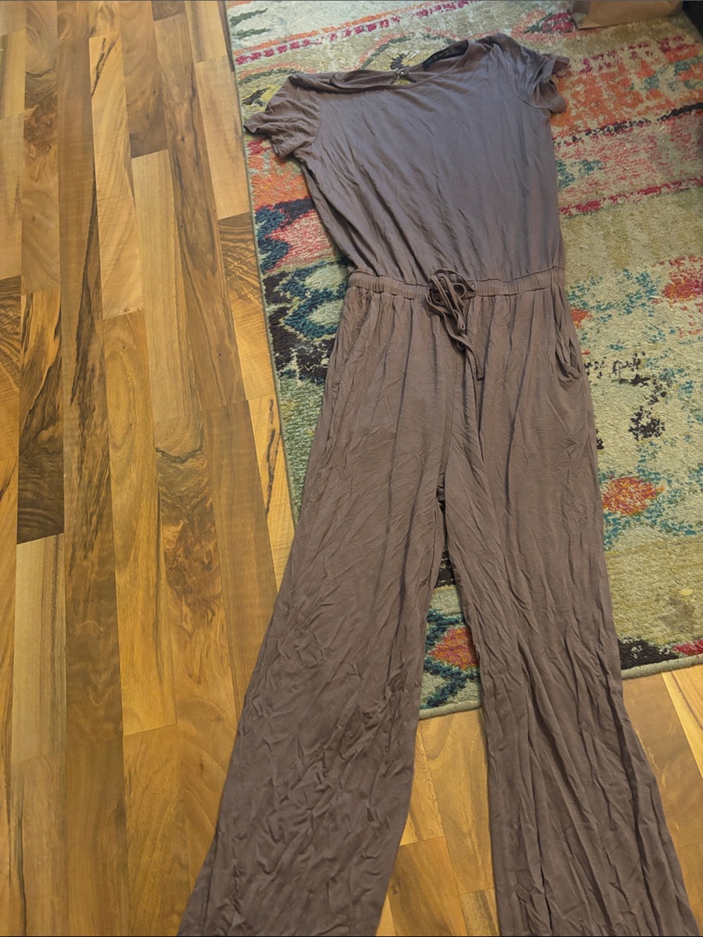 Women's Taupe Wide-Leg Jumpsuit with Drawstring Waist